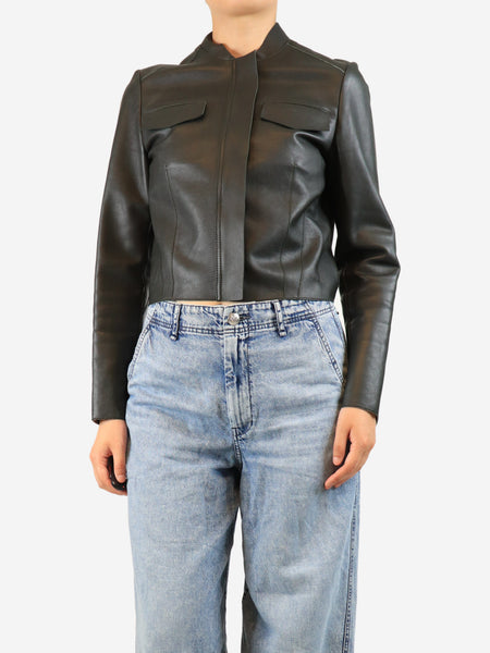 Black boxy fit leather jacket - size UK 10 product image