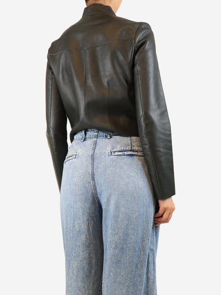 Black boxy fit leather jacket - size UK 10 alternate image