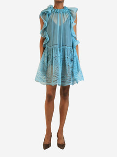 Blue broderie silk mini dress - size UK 8 Dresses Alberta Ferretti 