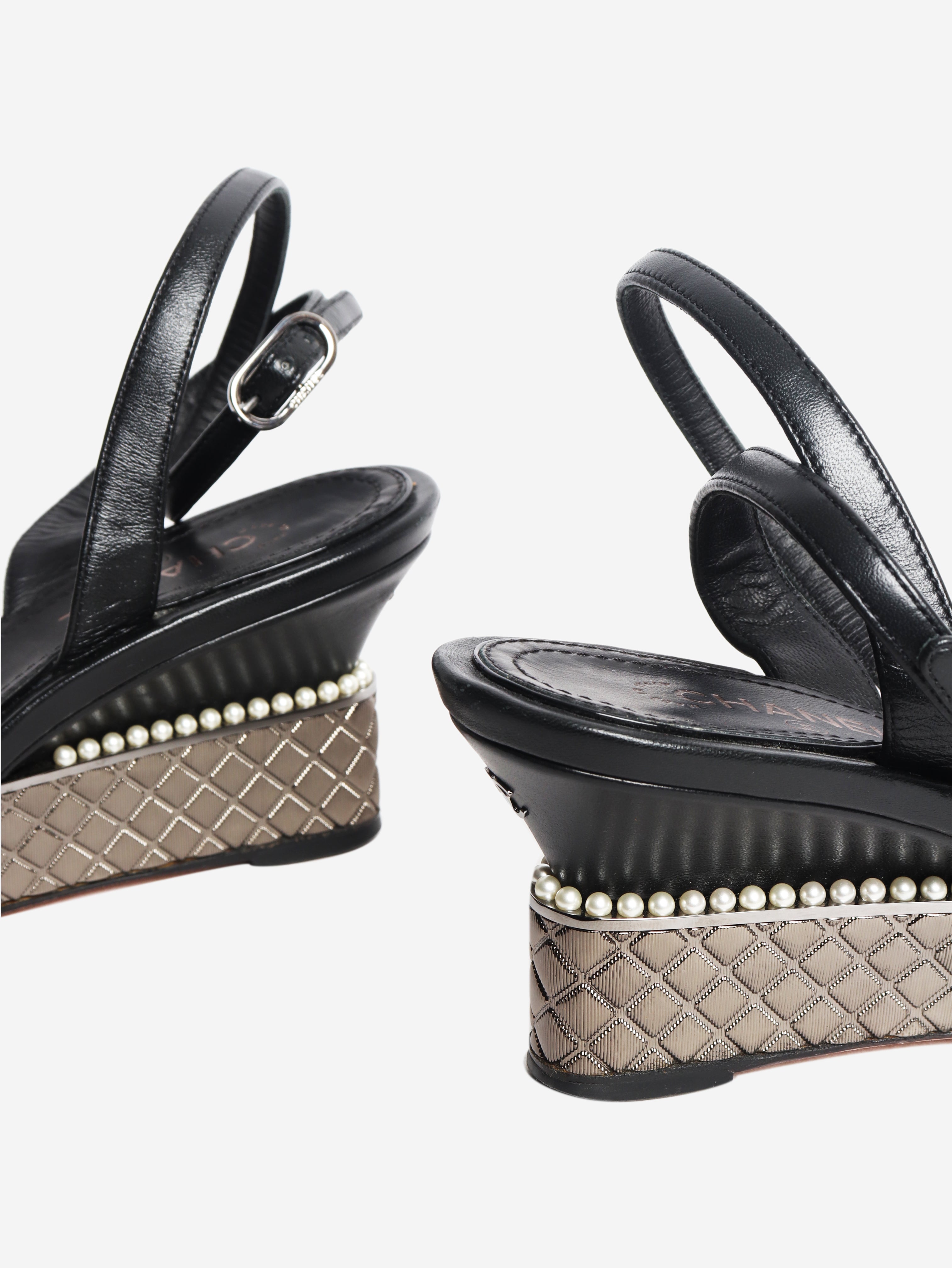 Black pearl wedge sandal heels - size EU 37.5