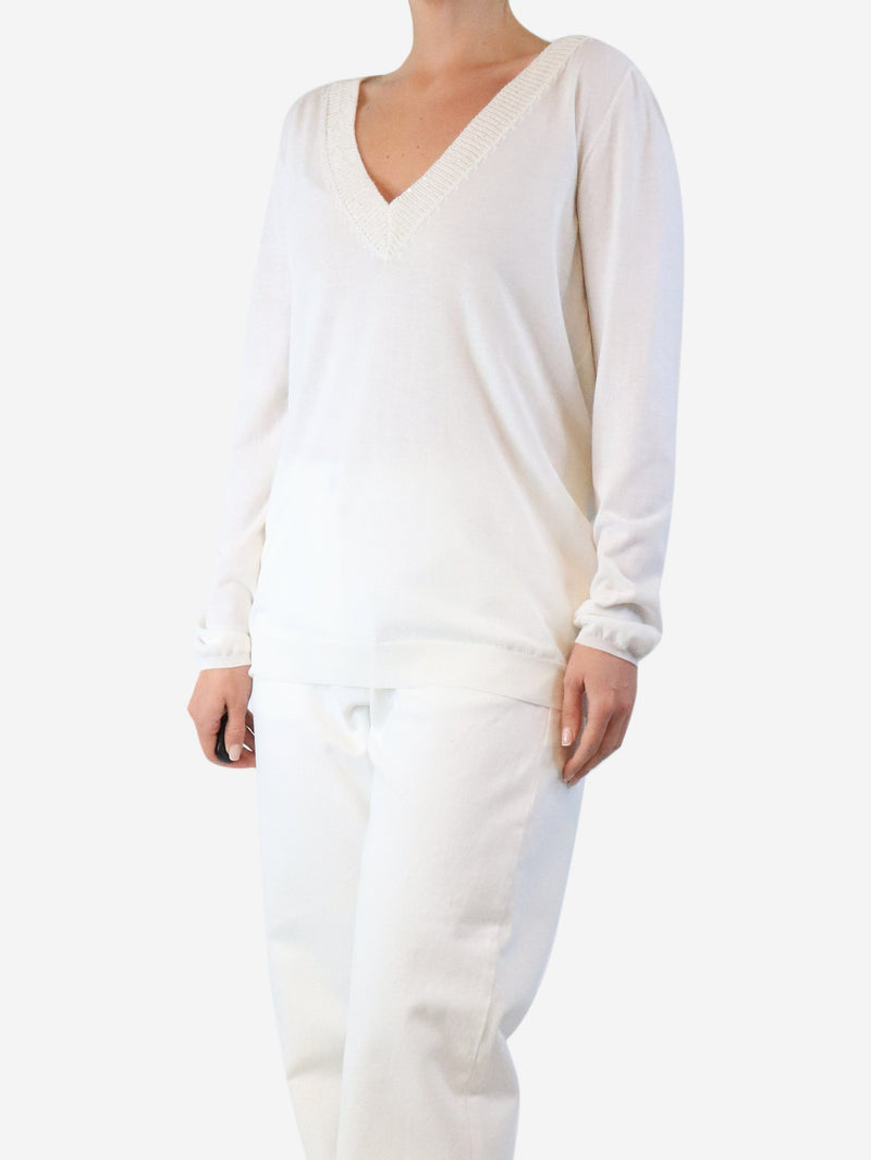 White v-neck sweater - size XL Knitwear Brunello Cucinelli 
