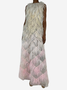 Huishan Zhang Pink open-back feather maxi dress - size UK 8