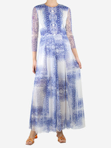 Philosophy Blue floral-print mesh maxi dress with shawl - size UK 8