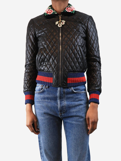 Black leather quilted jacket - size UK 6 Coats & Jackets Gucci 