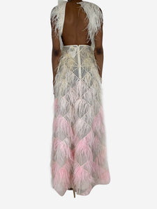 Huishan Zhang Pink open-back feather maxi dress - size UK 8