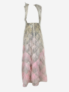 Huishan Zhang Pink open-back feather maxi dress - size UK 8