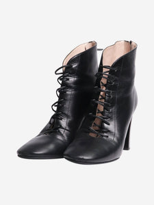 Miu Miu Black leather lace-up ankle boots - size EU 37