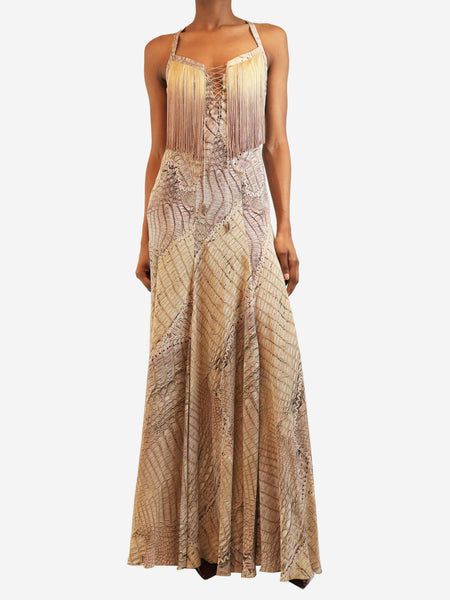 S/S 2011 purple alligator print fringed silk maxi dress - size UK 6 product image