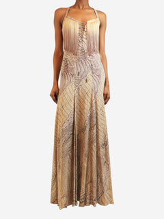 S/S 2011 purple alligator print fringed silk maxi dress - size UK 6 Dresses Roberto Cavalli 