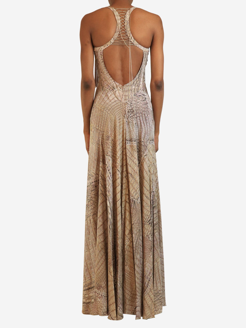 S/S 2011 purple alligator print fringed silk maxi dress - size UK 6 Dresses Roberto Cavalli 