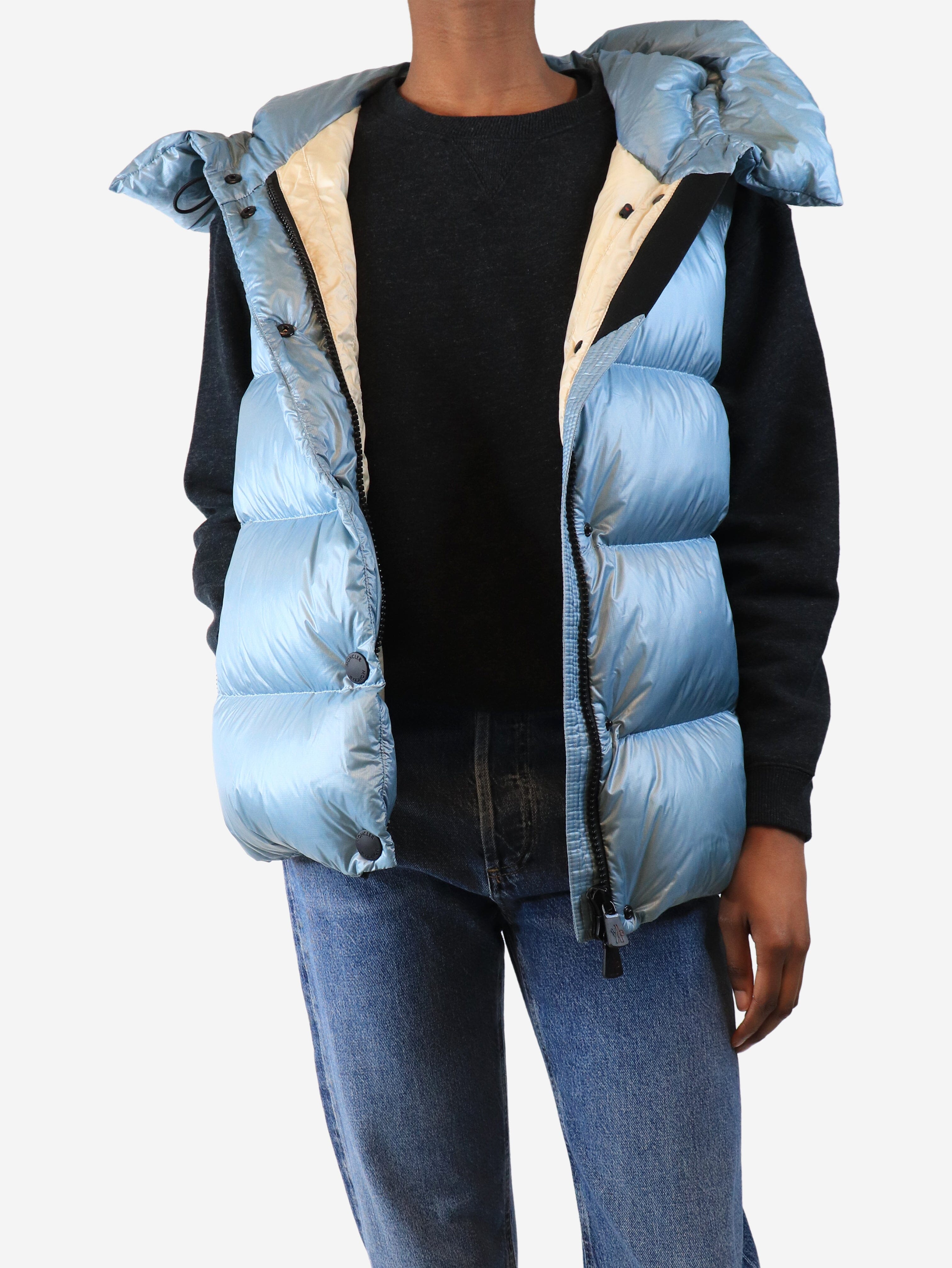 Blue down gilet - size UK 8 Coats & Jackets Moncler 