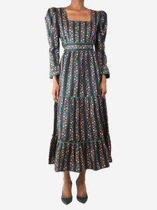 Pink City Prints Black Evelyn floral printed midi dress - size XS
