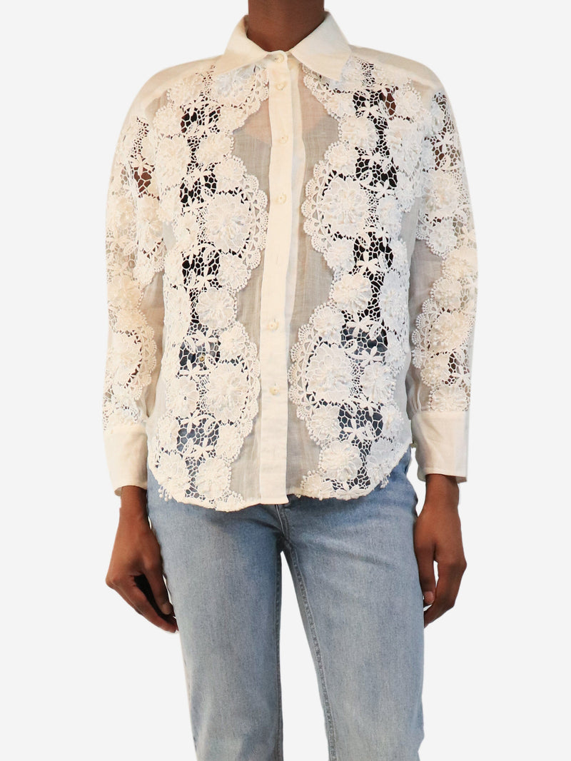 White sheer broderie-anglaise shirt - size UK 8 Tops Zimmermann 
