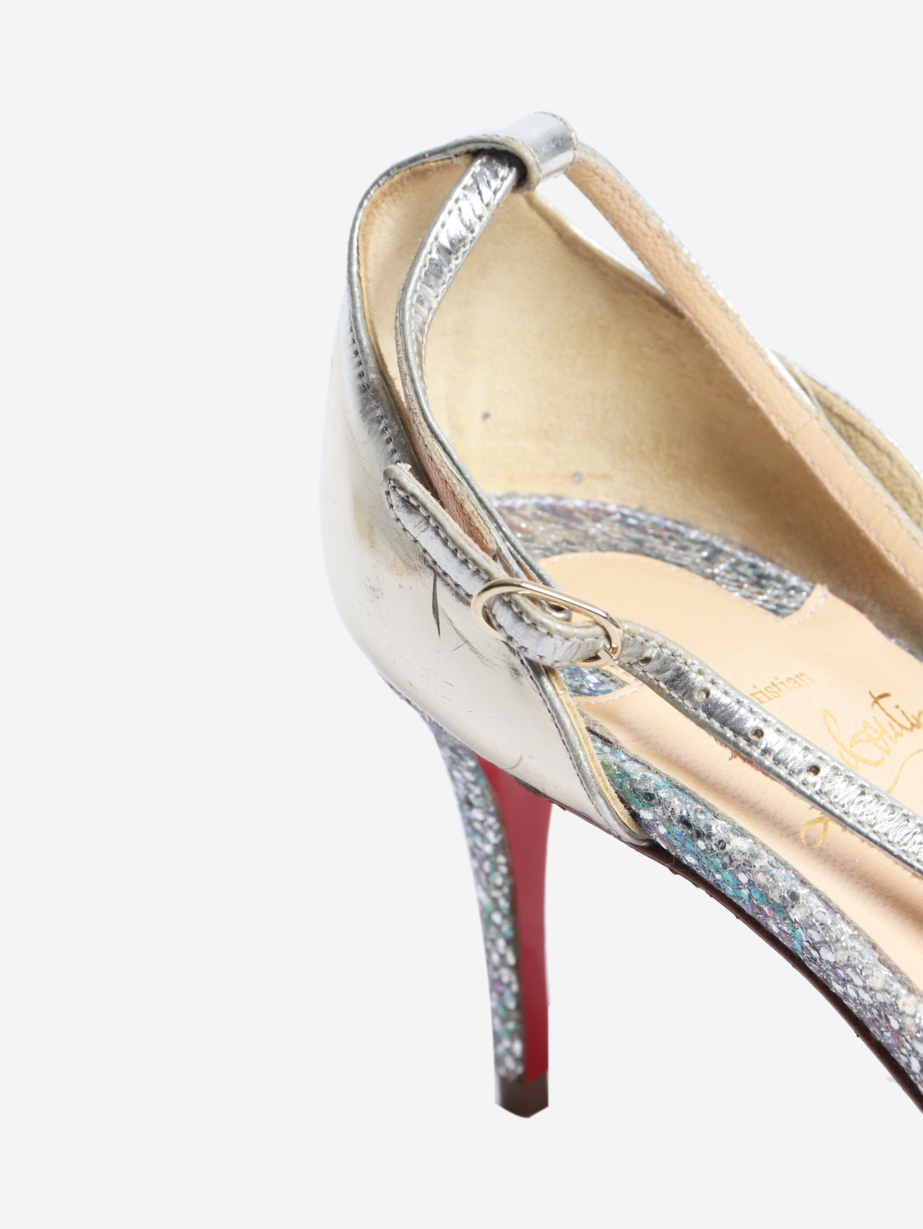 Silver Gwynitta sparkly sandals - size EU 37.5 Heels Christian Louboutin 