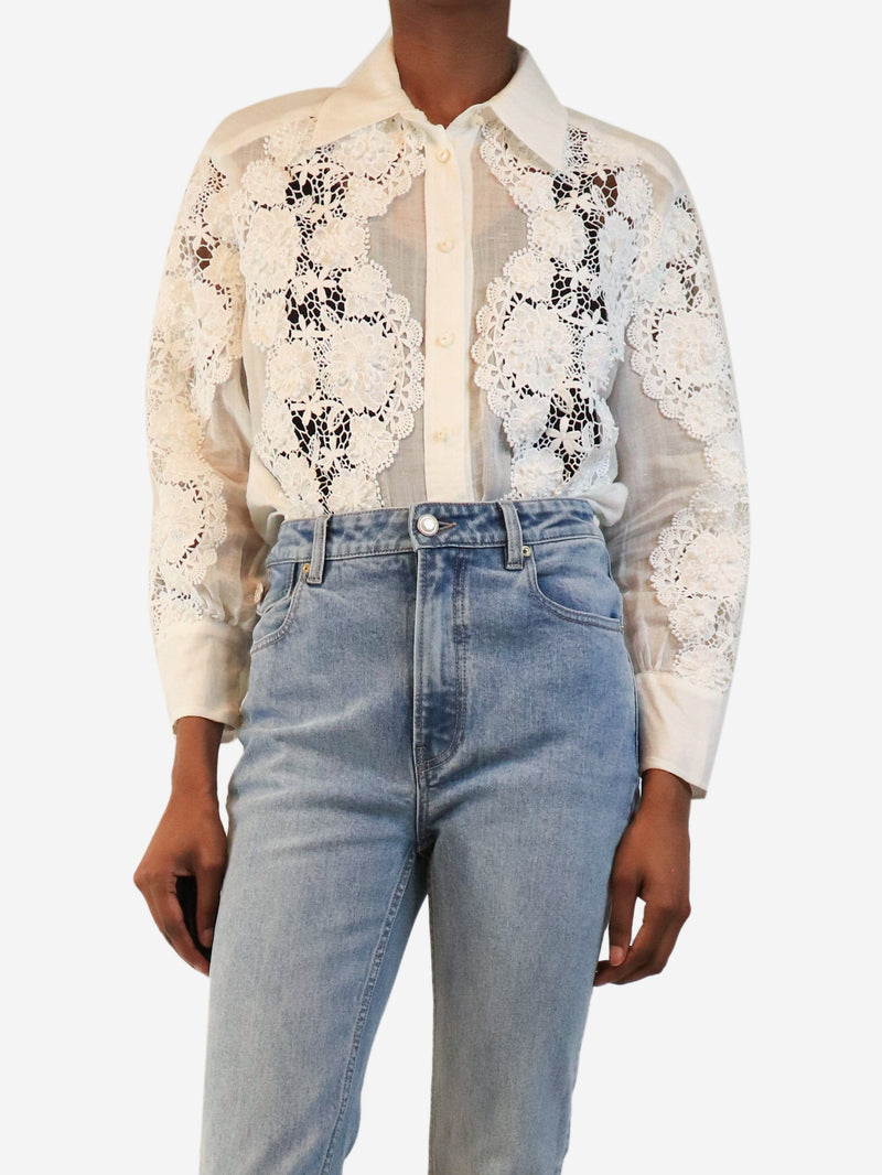 White sheer broderie-anglaise shirt - size UK 8 Tops Zimmermann 