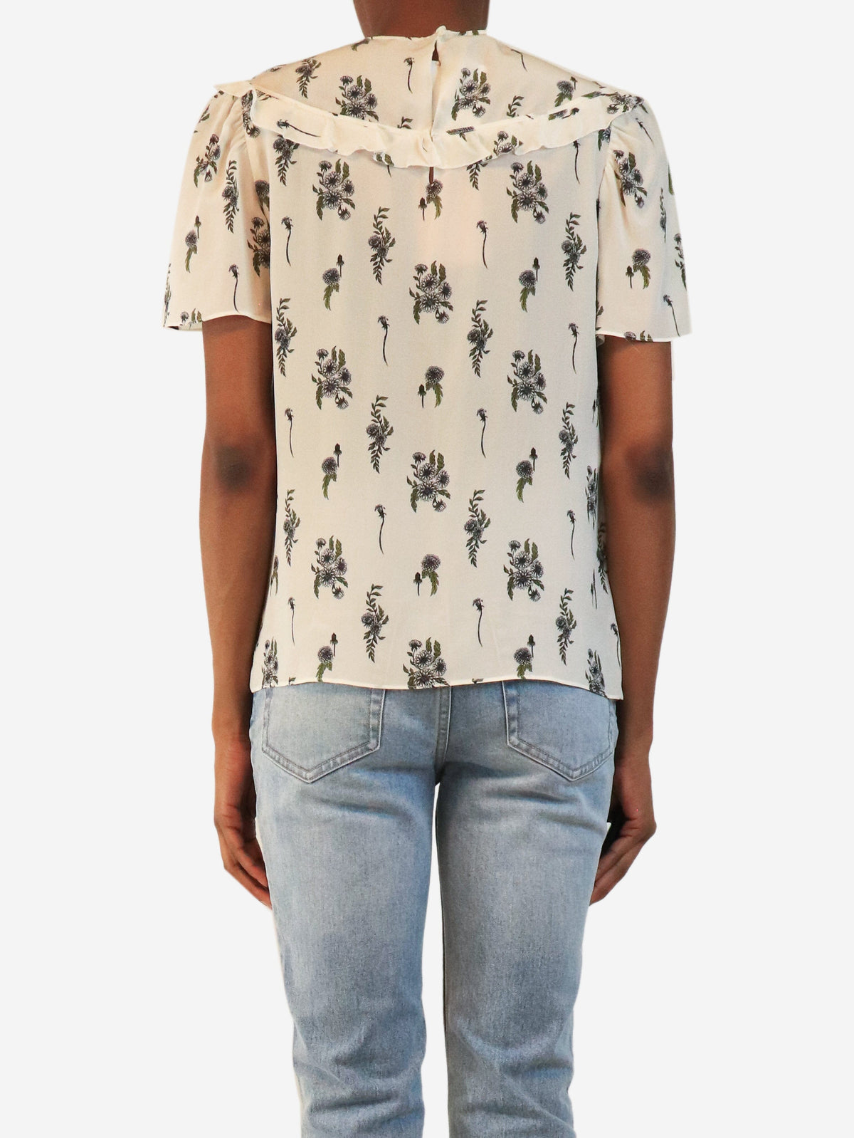 Cream short-sleeved floral silk top - size UK 4 Tops Miu Miu 