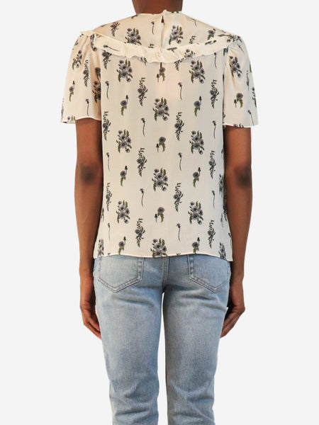 Cream short-sleeved floral silk top - size UK 4 alternate image