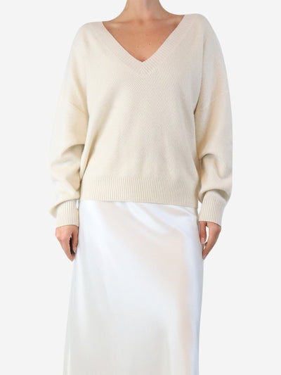Cream ribbed v-neck jumper - size M Knitwear Eric Bompard 