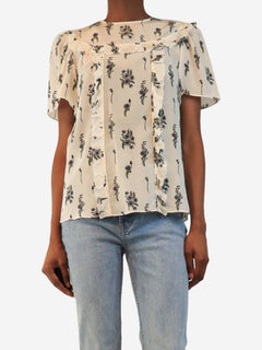 Cream short-sleeved floral silk top - size UK 4 Tops Miu Miu 