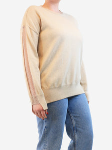 Stella McCartney Neutral cashmere-blend lace-detail jumper - size UK 14