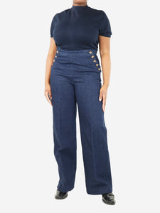 Sezane Blue flap-front wide-leg jeans - size UK 14