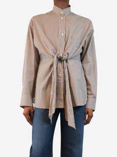 Brown and cream tie up front shirt - size XS Tops Wiggy Kit 
