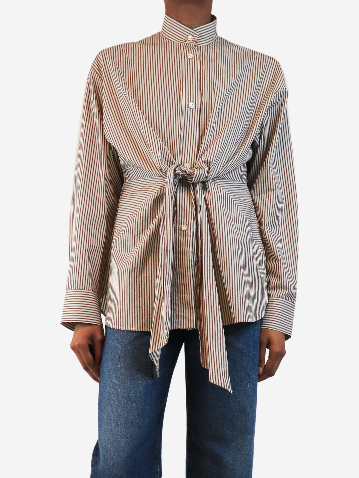 Brown and cream tie up front shirt - size XS Tops Wiggy Kit 
