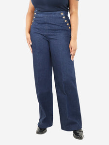 Sezane Blue flap-front wide-leg jeans - size UK 14