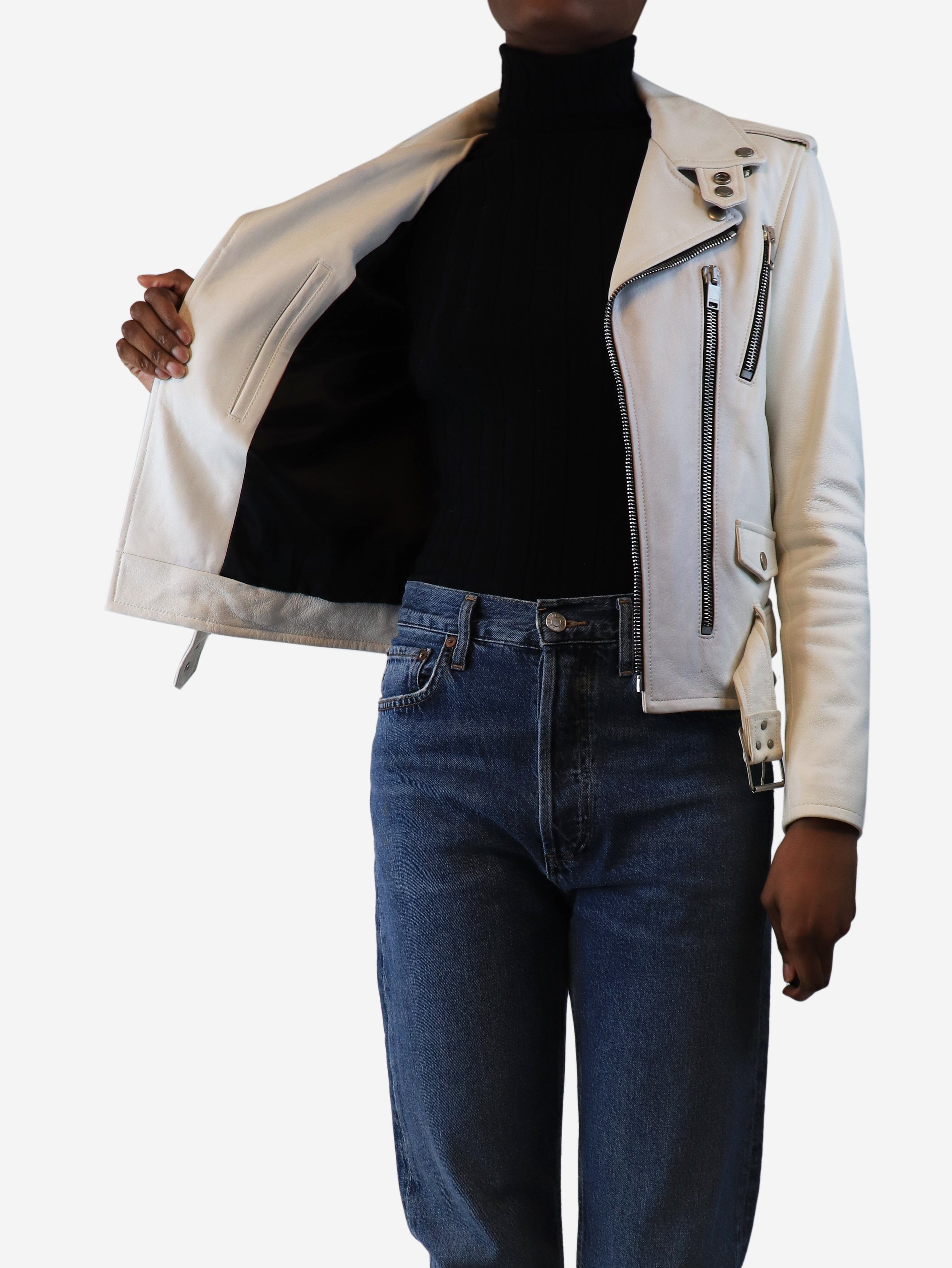 White leather biker jacket - size UK 8 Coats & Jackets Saint Laurent 