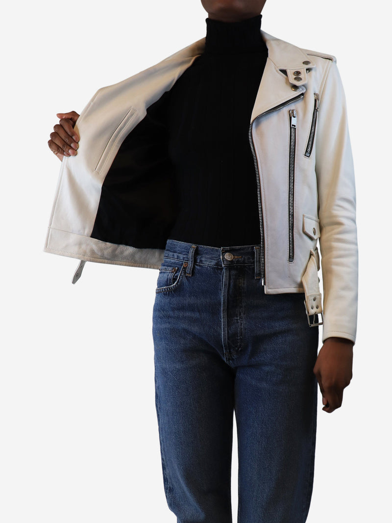 White leather biker jacket - size UK 8 Coats & Jackets Saint Laurent 