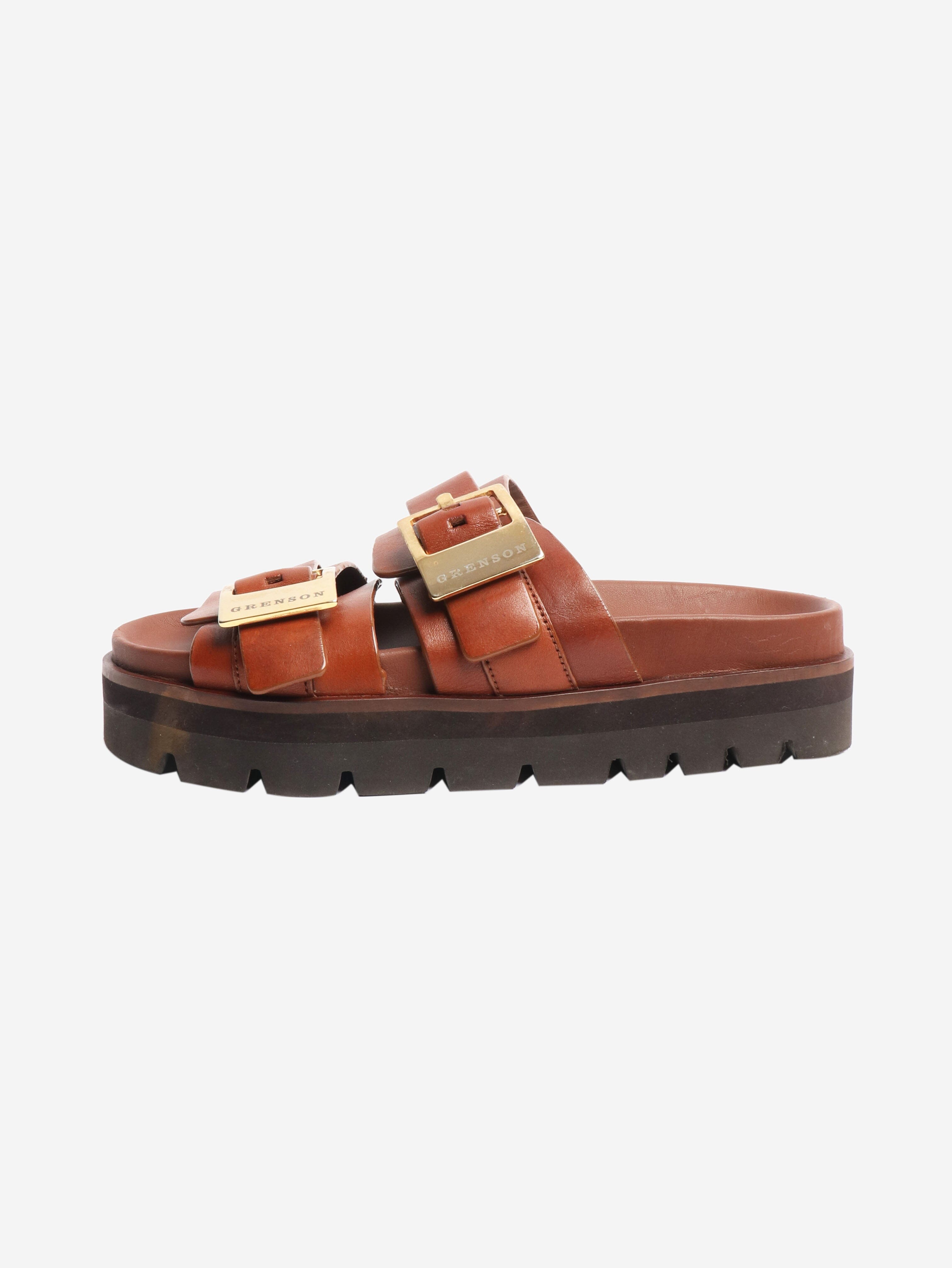 Brown leather platform sandals - size EU 38 Flat Sandals Grenson 