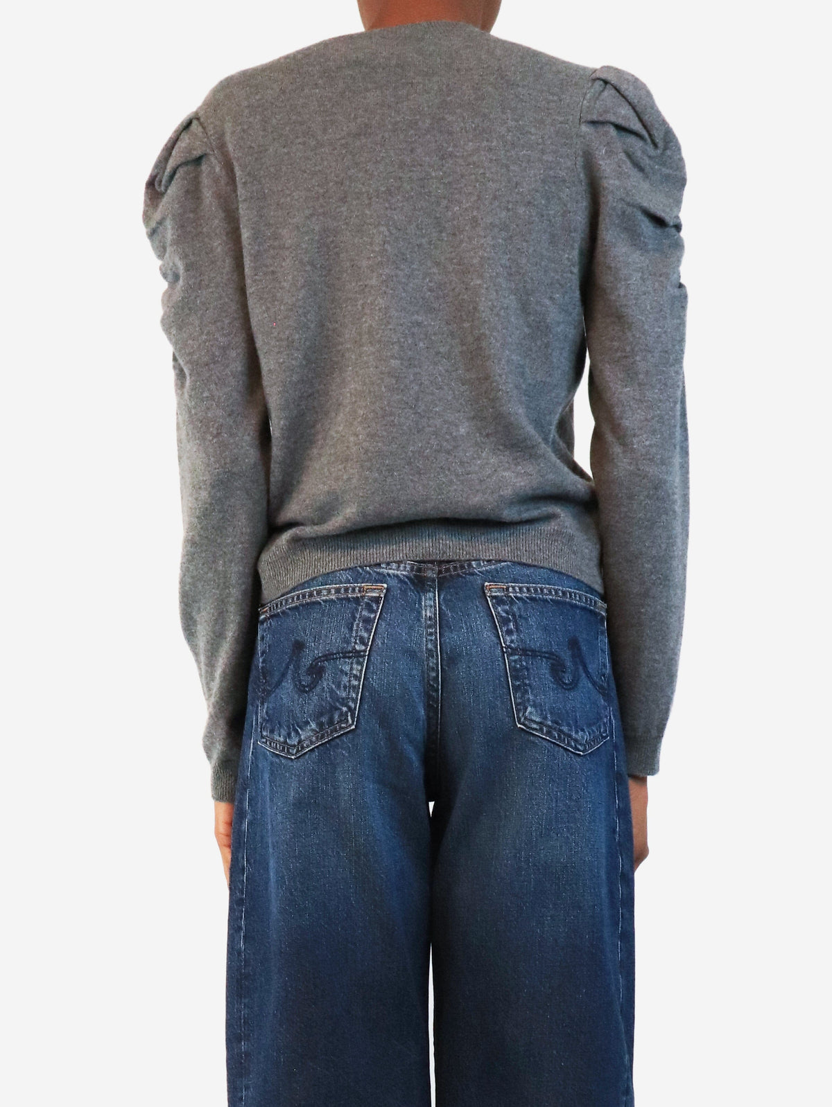 Grey ruched sleeve cashmere knit sweater - size UK 6 Knitwear Kujten 