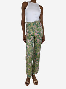 Marques / Almeida Green floral jacquard trousers - size UK 6