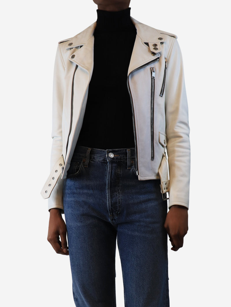 White leather biker jacket - size UK 8 Coats & Jackets Saint Laurent 