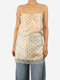 Cream floral lace silk top - size UK 8