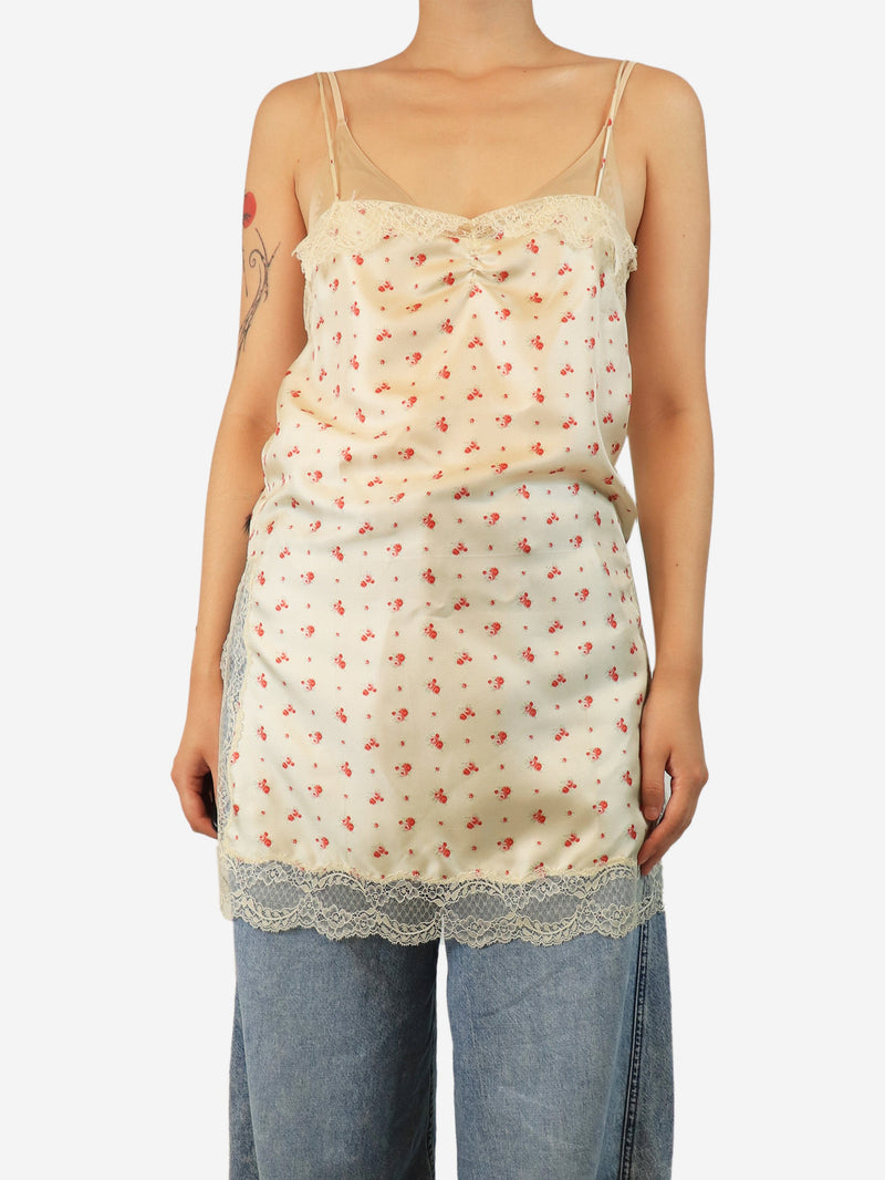 Cream floral lace silk top - size UK 8