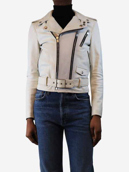 White leather biker jacket - size UK 8 product image
