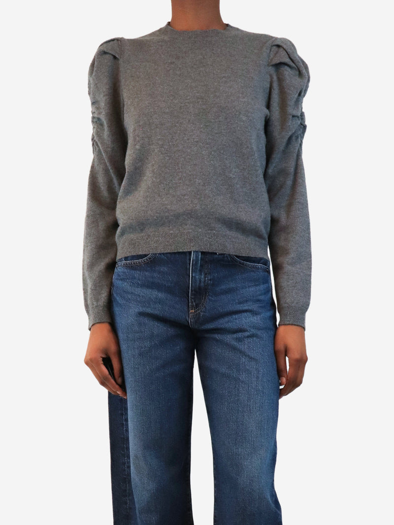Grey ruched sleeve cashmere knit sweater - size UK 6 Knitwear Kujten 