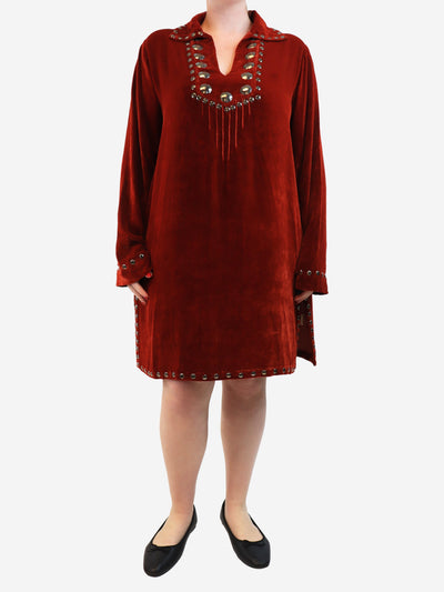 Rust velvet studded long shirt - size UK 14 Tops Fortela 