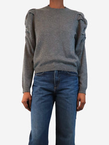 Grey ruched sleeve cashmere knit sweater - size UK 6 Knitwear Kujten 