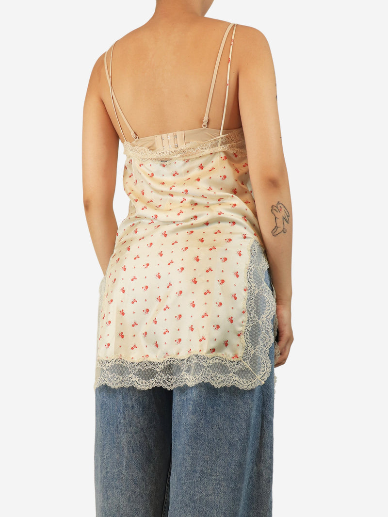 Cream floral lace silk top - size UK 8