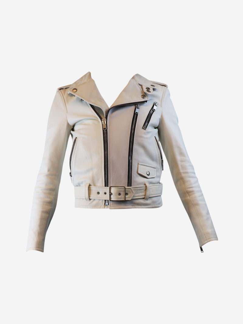 White leather biker jacket - size UK 8 Coats & Jackets Saint Laurent 
