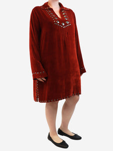 Fortela Rust velvet studded long shirt - size UK 14