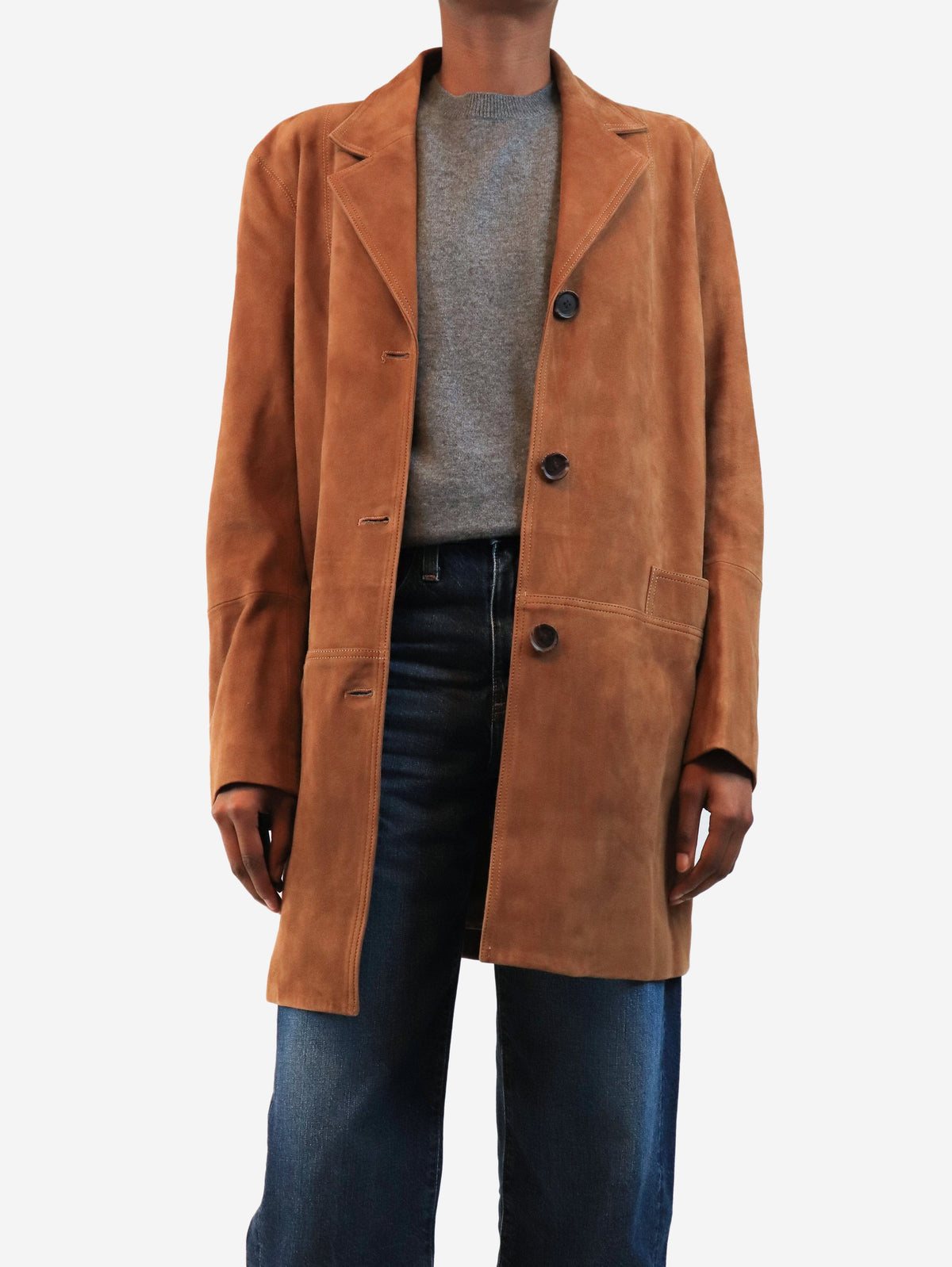 Brown suede button-down coat - size UK 8 Coats & Jackets Dagmar 