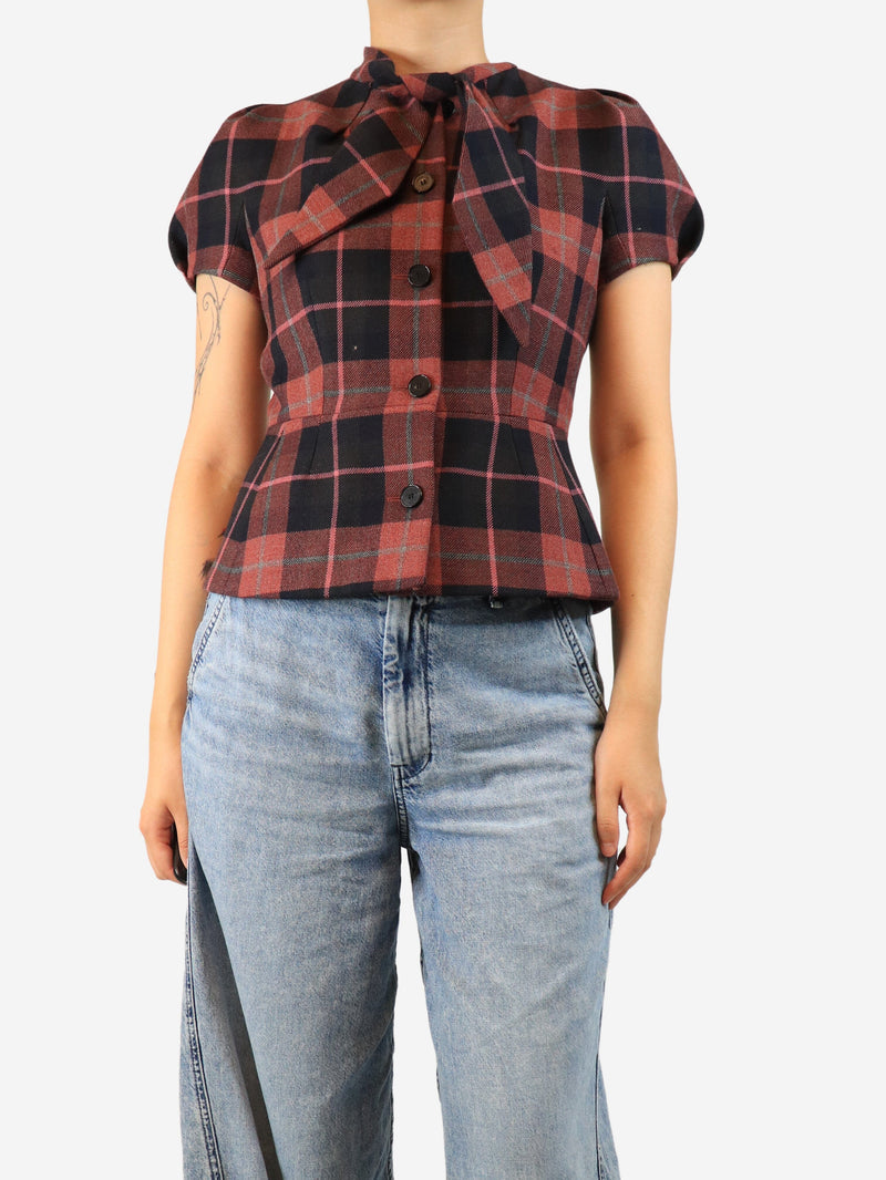 Red tartan wool top - size UK 10