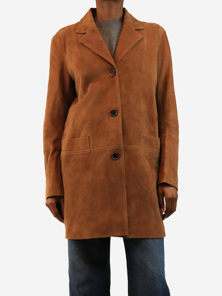 Brown suede button-down coat - size UK 8 product image