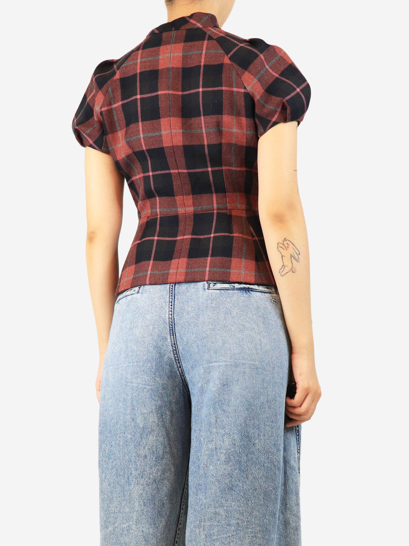 Red tartan wool top - size UK 10