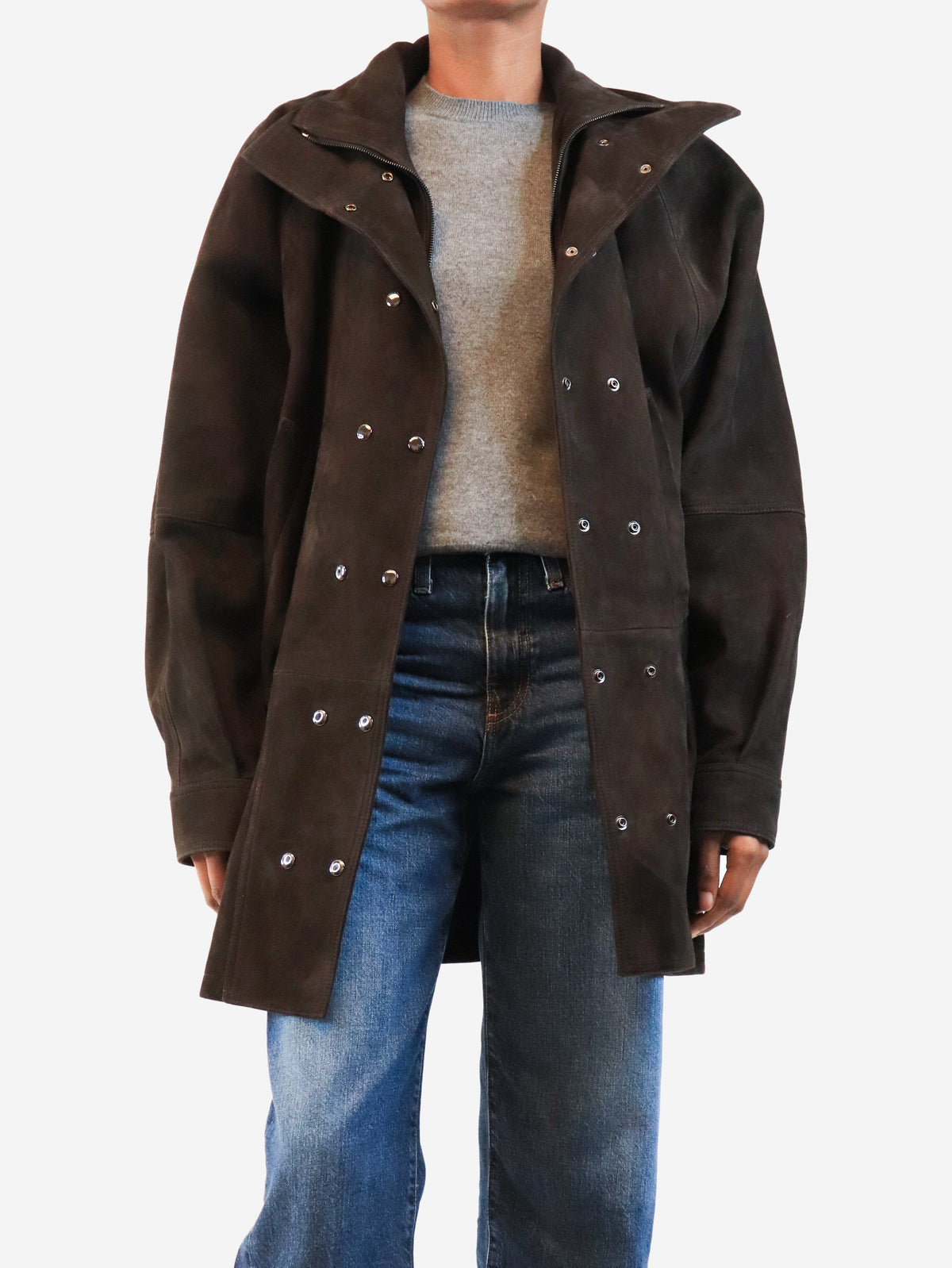 Dark brown cinched waist suede jacket - size UK 6 Coats & Jackets Madga Butrym 