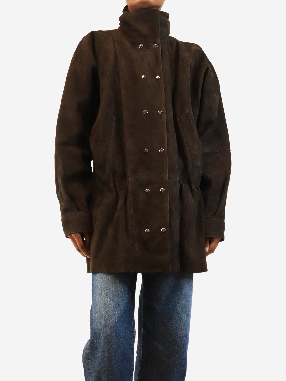Dark brown cinched waist suede jacket - size UK 6 Coats & Jackets Madga Butrym 