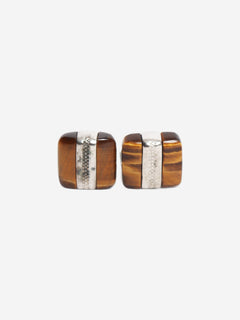 Brown and silver Signature Pillow Tiger's Eye cufflinks Cufflinks Tateossian 